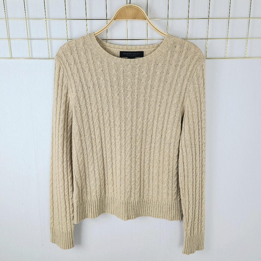 Express Design Studio Cashmere Angora Rabbit Cable Knit Coastal Vintage Sweater
